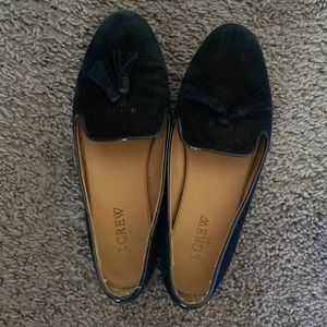 Black faux sued loafers with tassels